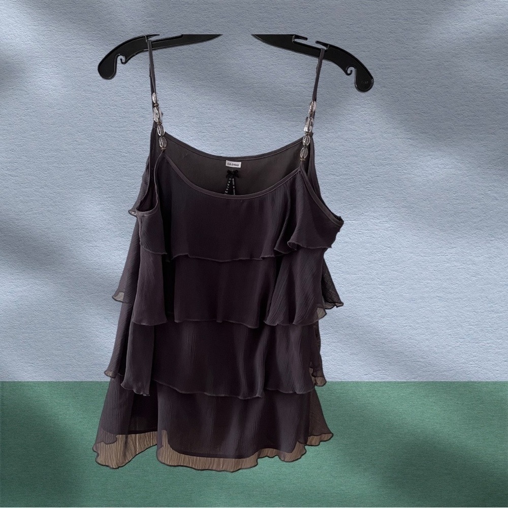 LAPIS Grey Beaded Spaghetti Strap Top Size Medium